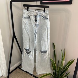 Zara Light Blue Acid Wash Wide Leg Ripped Jeans Size 4